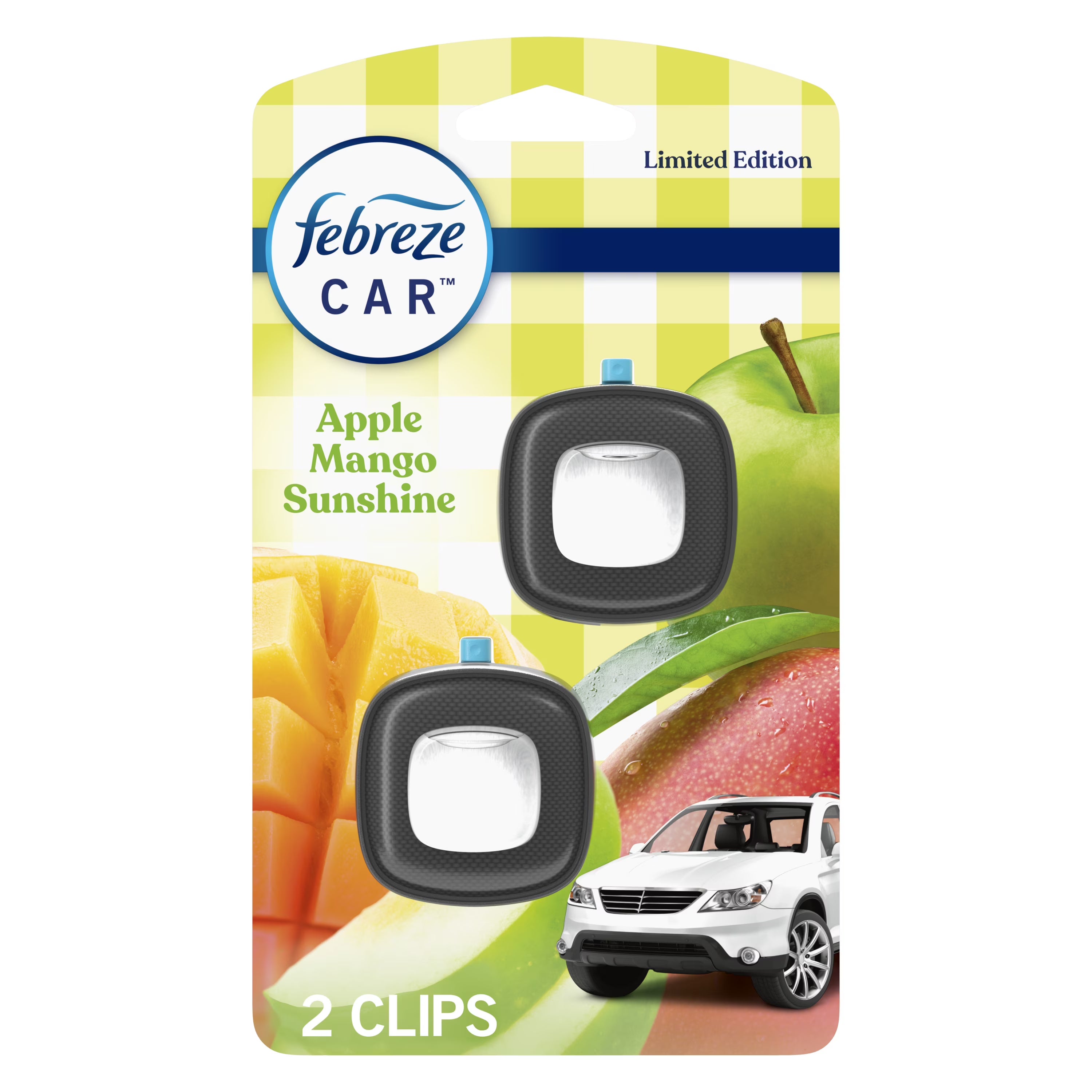 Febreze Car Air Freshener, Odor-Fighting Car Vent Clip, Apple Mango Sunshine, 2