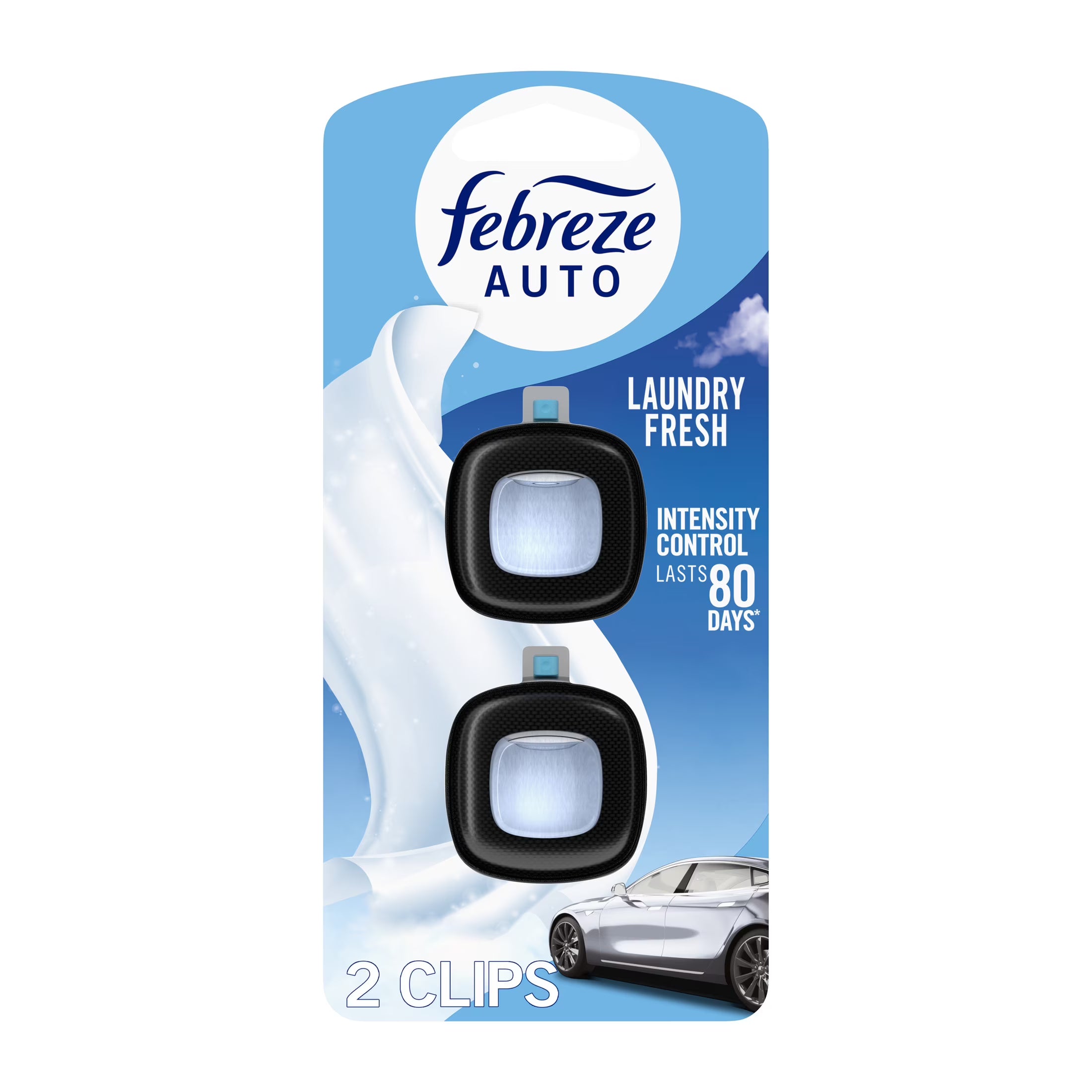 Febreze AUTO Car Air Freshener, Odor-Fighting Car Vent Clip, Laundry Fresh, 2