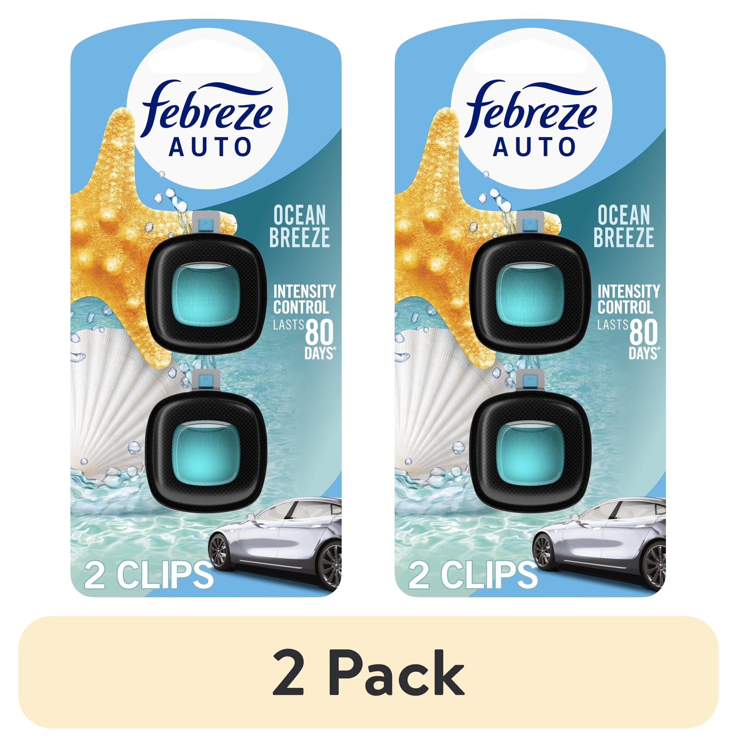 Febreze AUTO Car Air Freshener, Odor-Fighting Car Vent Clip, Ocean Breeze, 2 - View 2