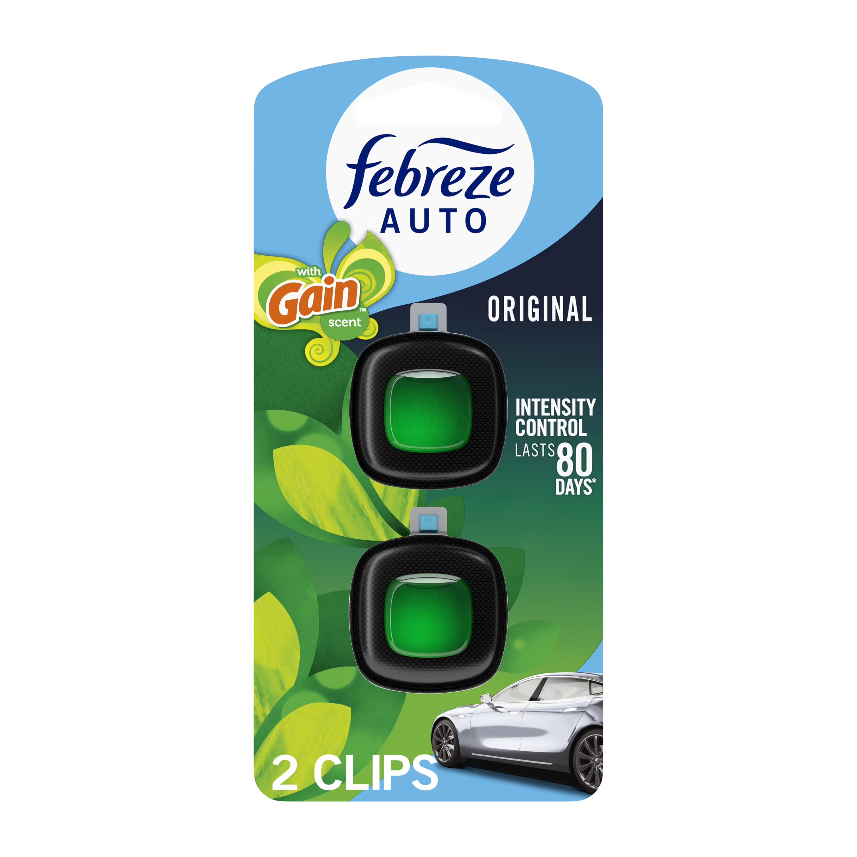 Febreze AUTO Car Air Freshener, Odor-Fighting Car Vent Clip, Gain Original, 2