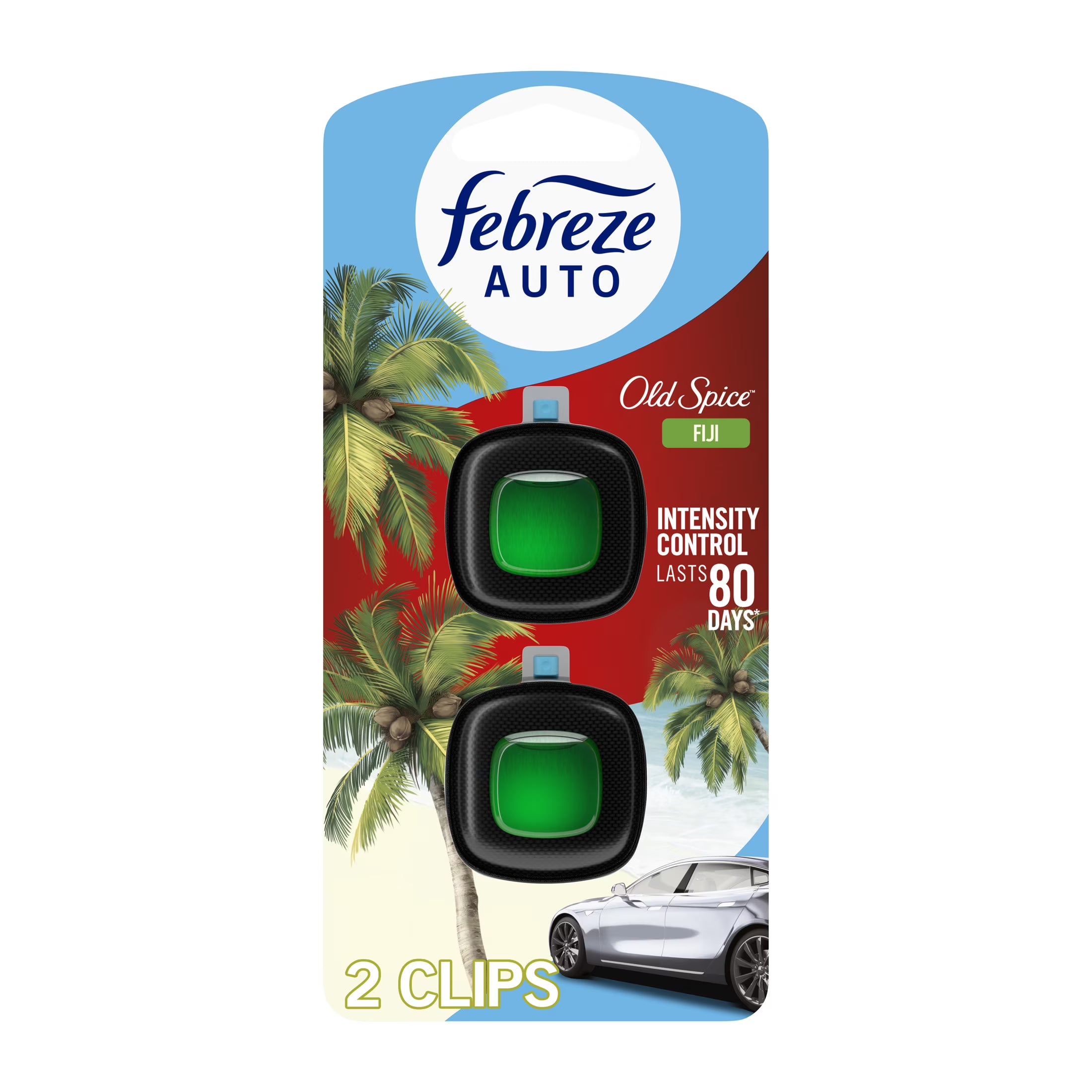 Febreze AUTO Car Air Freshener, Odor-Fighting Car Vent Clip, Old Spice Fiji, 2