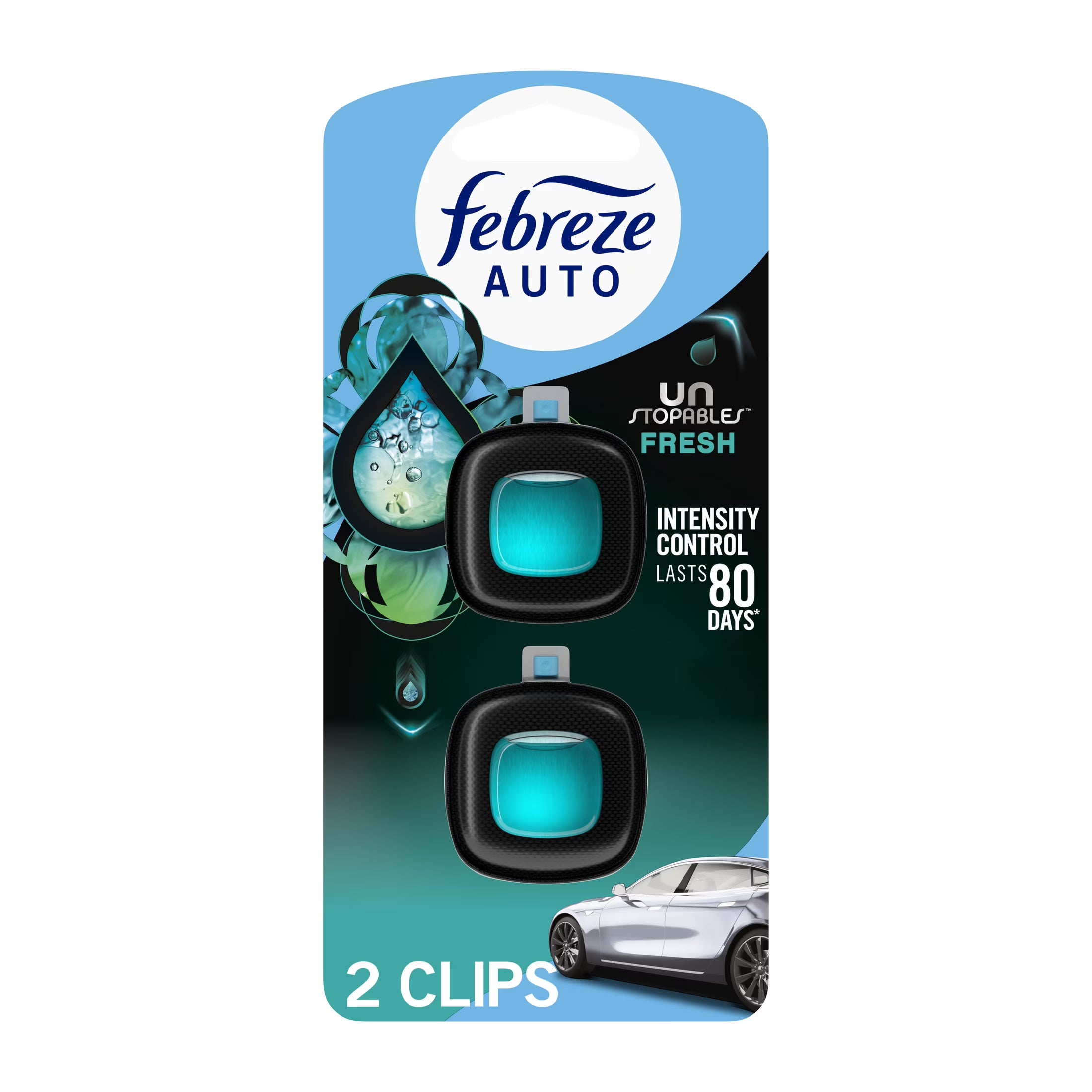 Febreze AUTO Car Air Freshener, Odor-Fighting Car Vent Clip, Unstopables Fresh,
