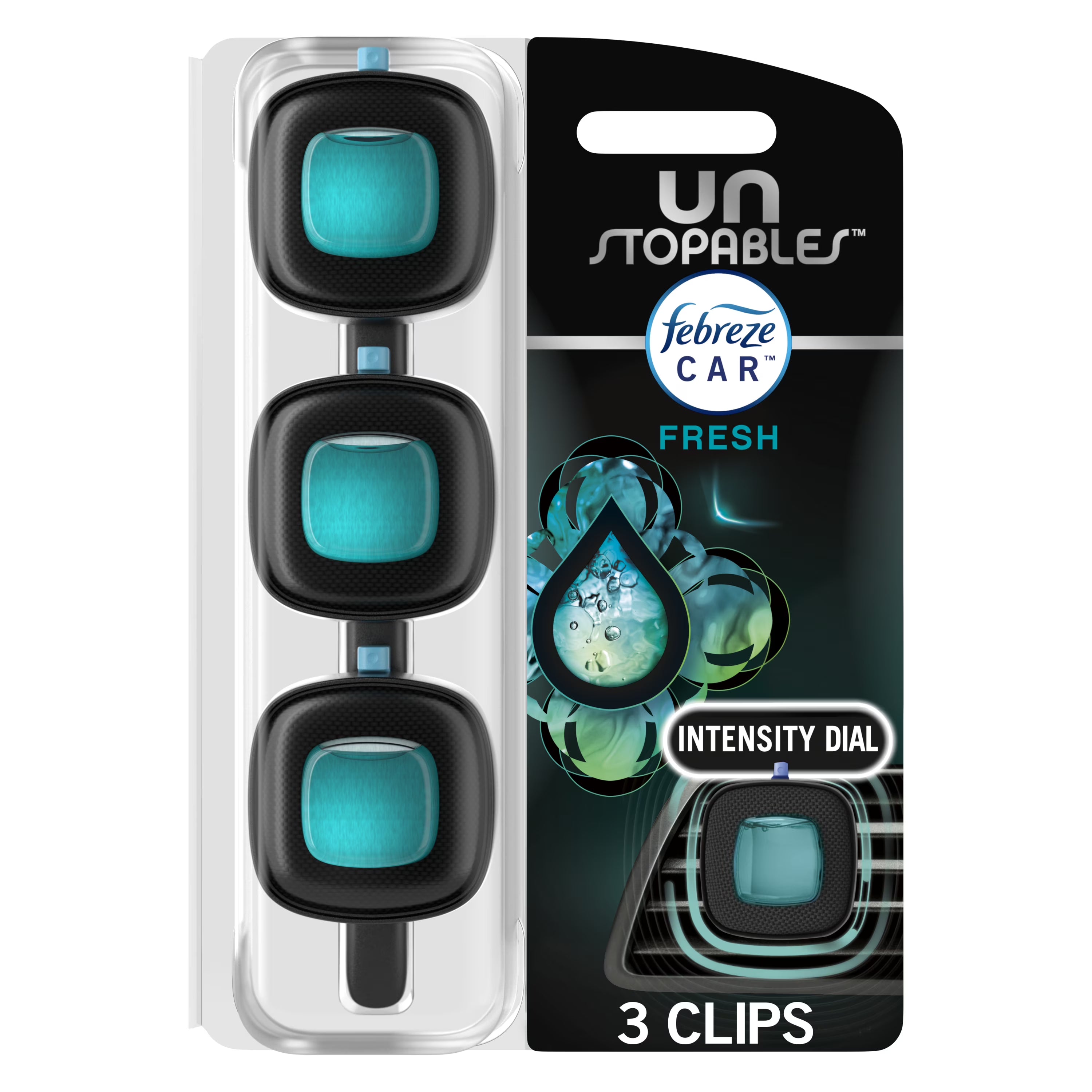 Febreze Car Air Freshener, Odor-Fighting Car Vent Clip, Unstopables Fresh, 3