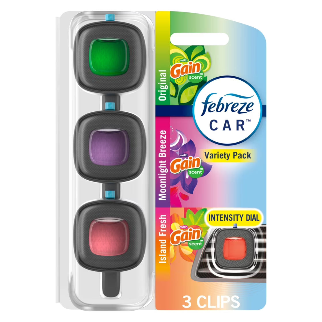 Febreze Car Air Freshener Vent Clip Gain Scents Variety Pack, .06 oz. Car Vent