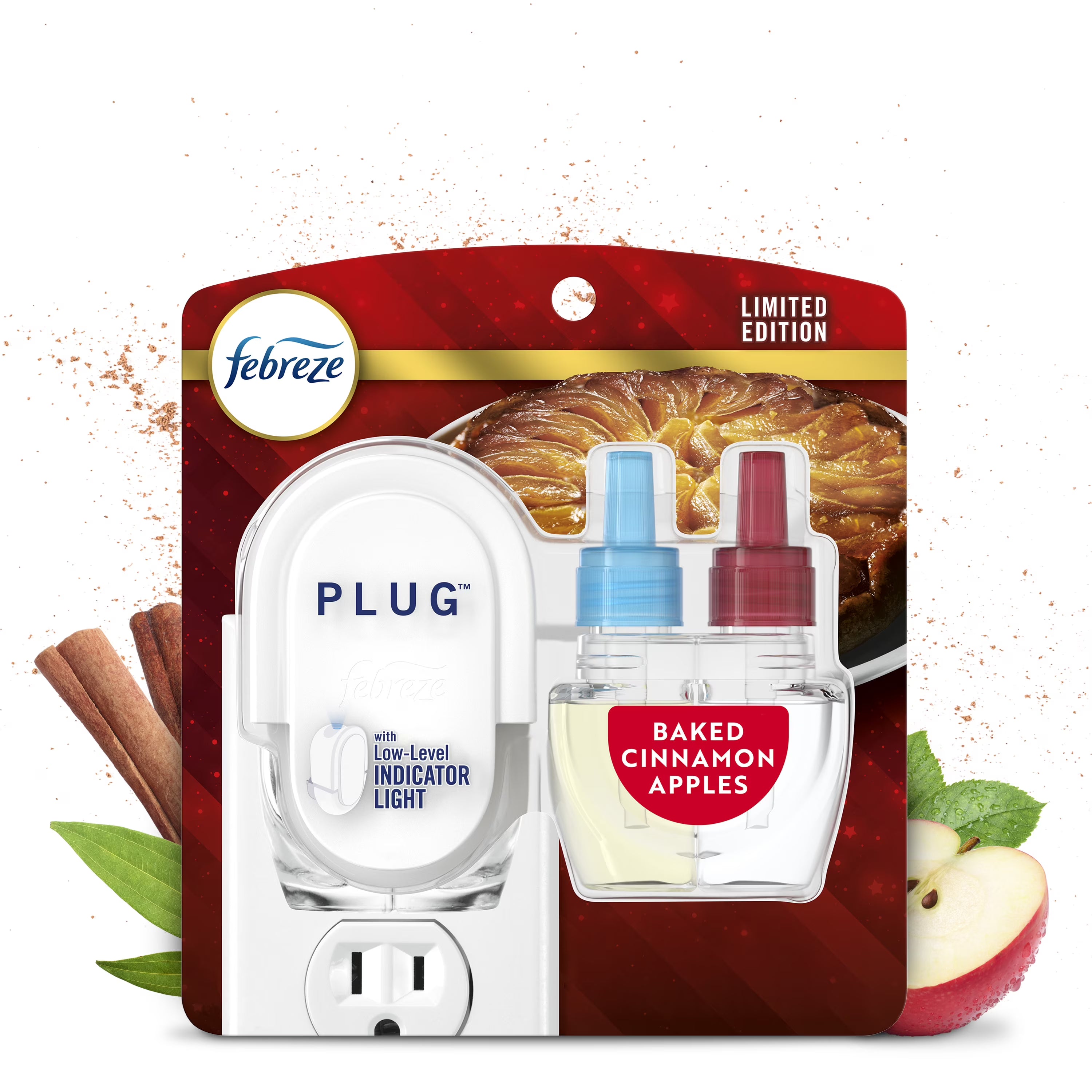 Febreze Plug Odor-Fighting Air Freshener Baked Cinnamon Apples, Starter Kit and