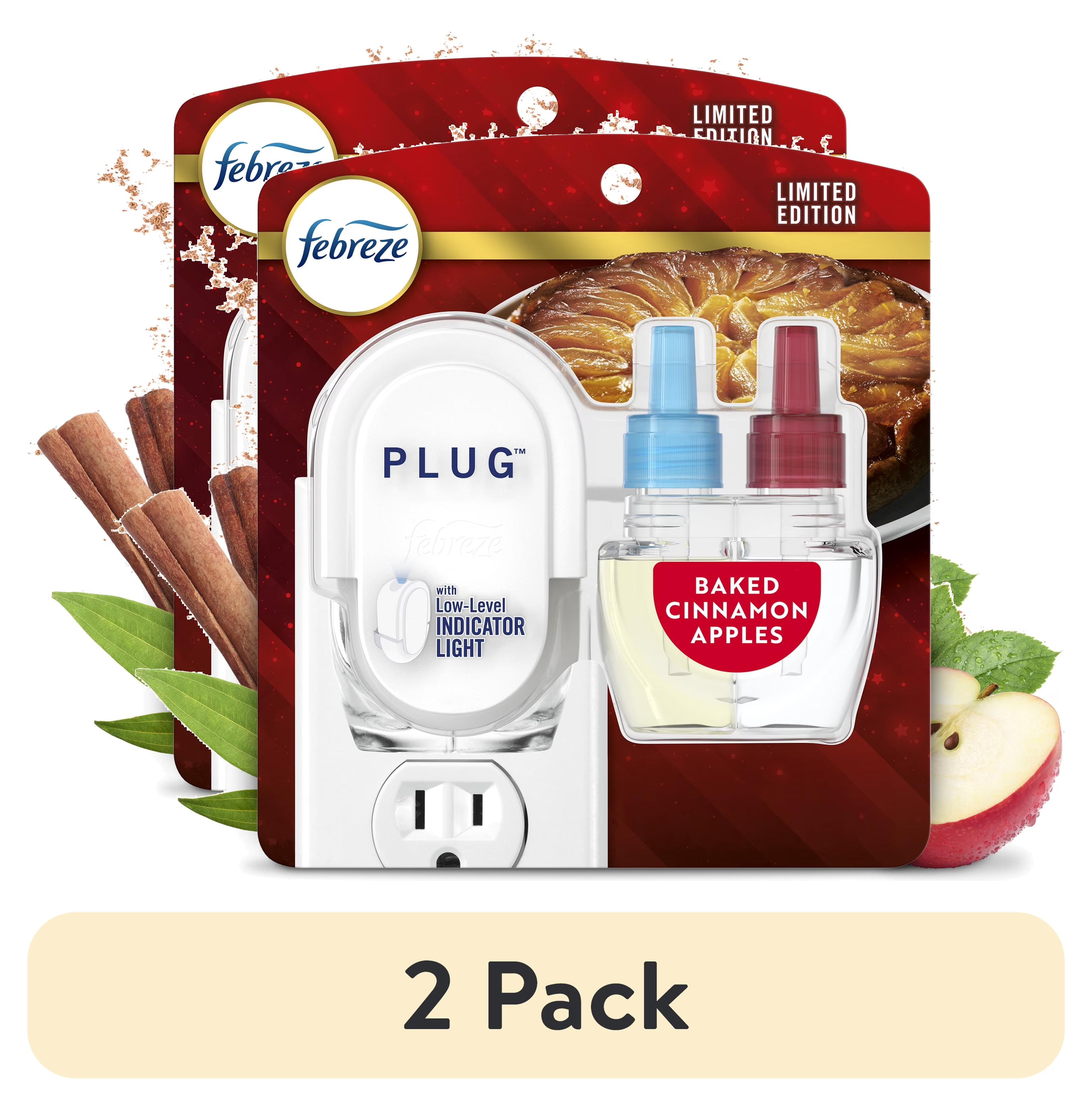 Febreze Plug Odor-Fighting Air Freshener Baked Cinnamon Apples, Starter Kit and - View 2