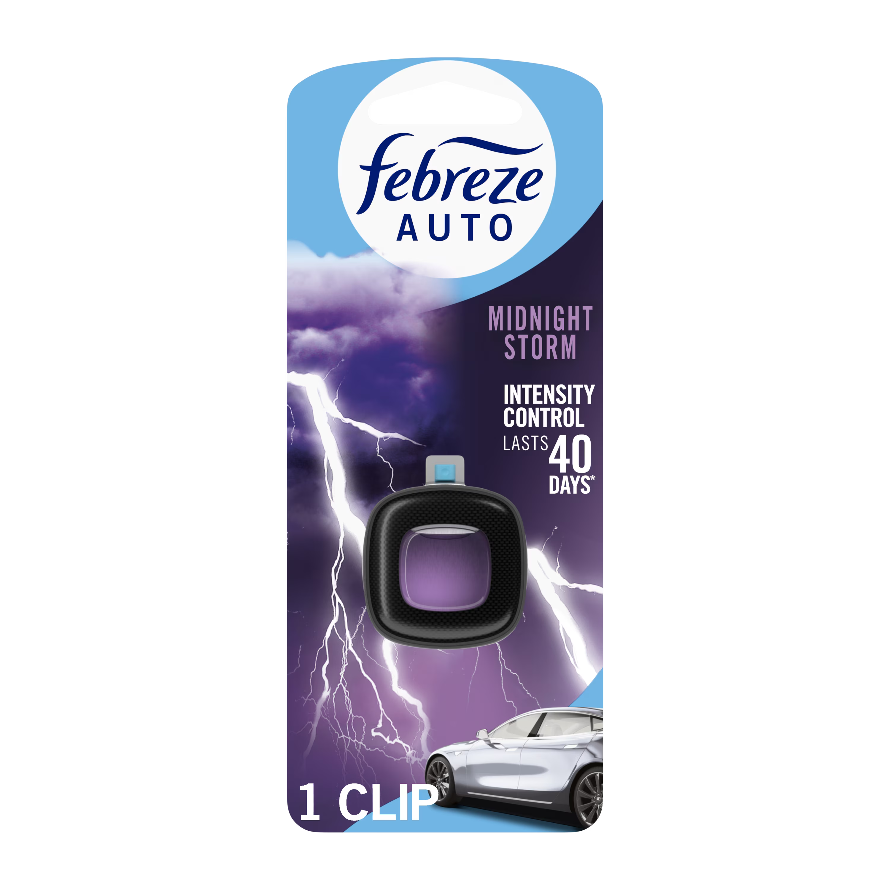 Febreze AUTO Car Air Freshener, Odor-Fighting Car Vent Clip, Midnight Storm, 1