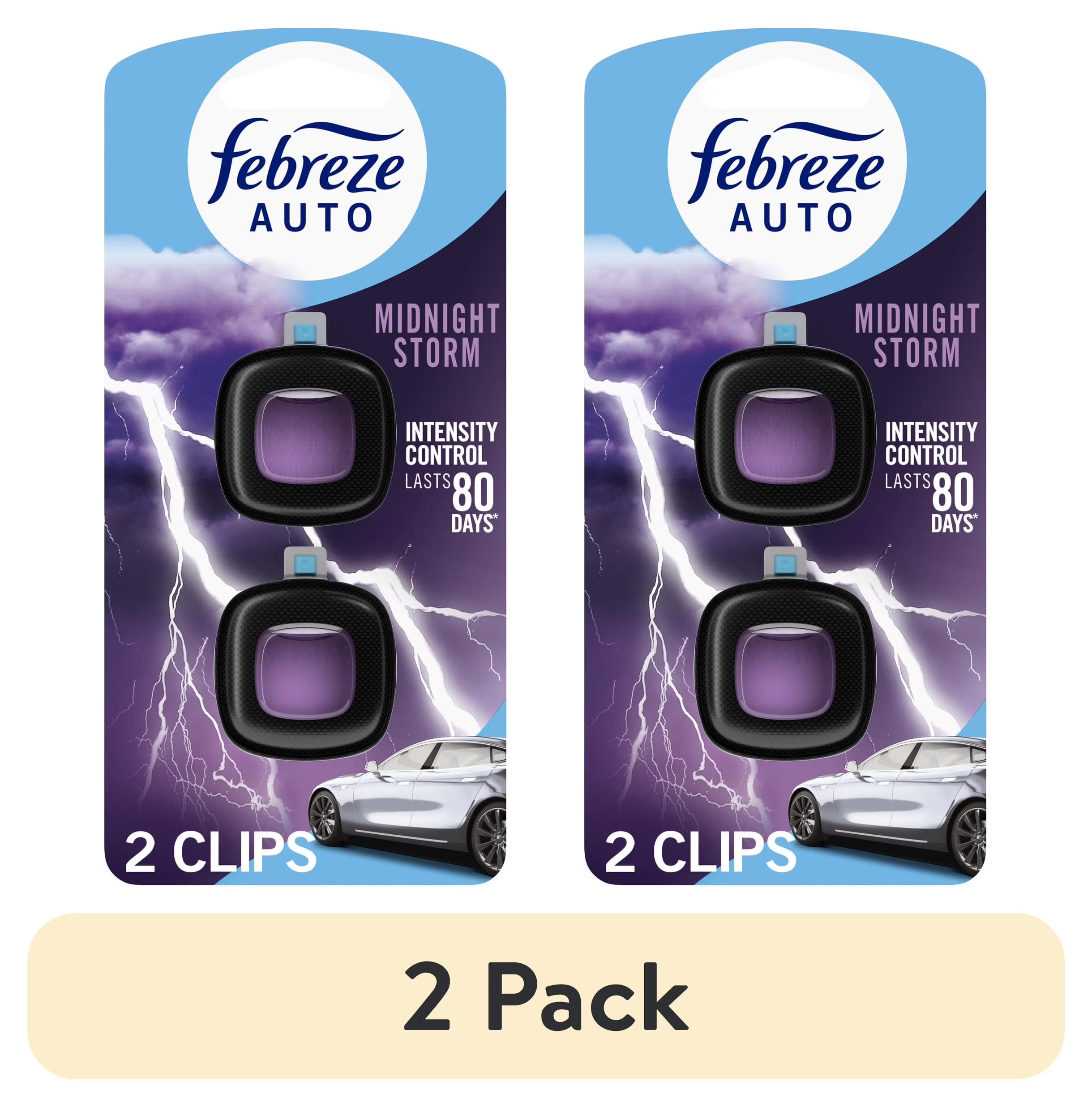 Febreze AUTO Car Air Freshener, Odor-Fighting Car Vent Clip, Midnight Storm, 2 - View 2