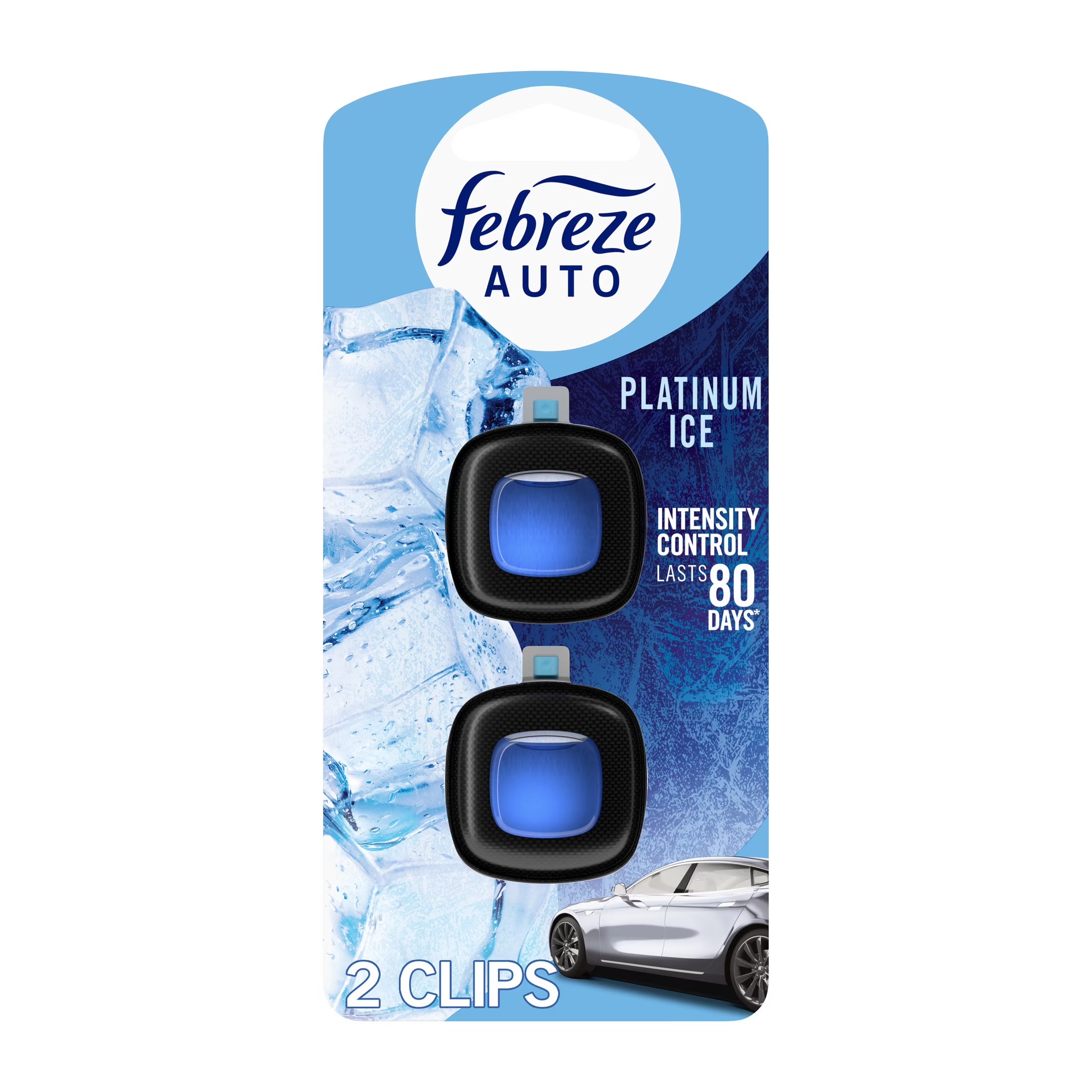 Febreze AUTO Car Air Freshener, Odor-Fighting Car Vent Clip, Platinum Ice, 2